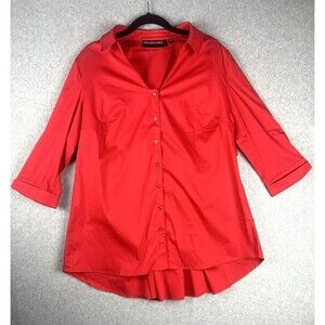 Colleen Lopez Blouse M V-Neck Button Up Pleated High Low Twee Cute